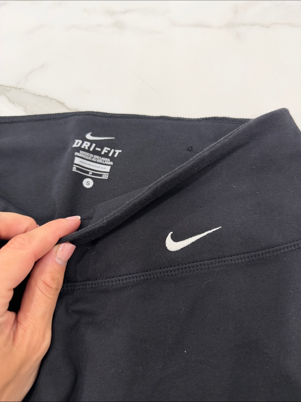 Nike size small Black Cropped Performance Leggings with White Swoosh @@@ - Picture 2 of 4